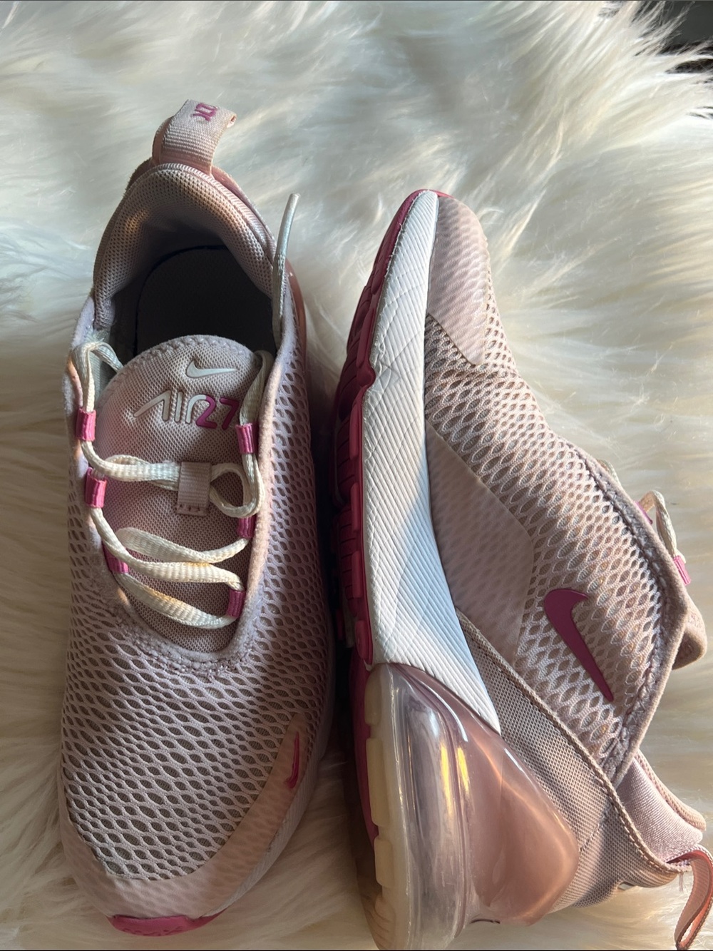 Nike Air Max 270 Kids Sneakers - Light Pink with Hot Pink Accents size 1.5